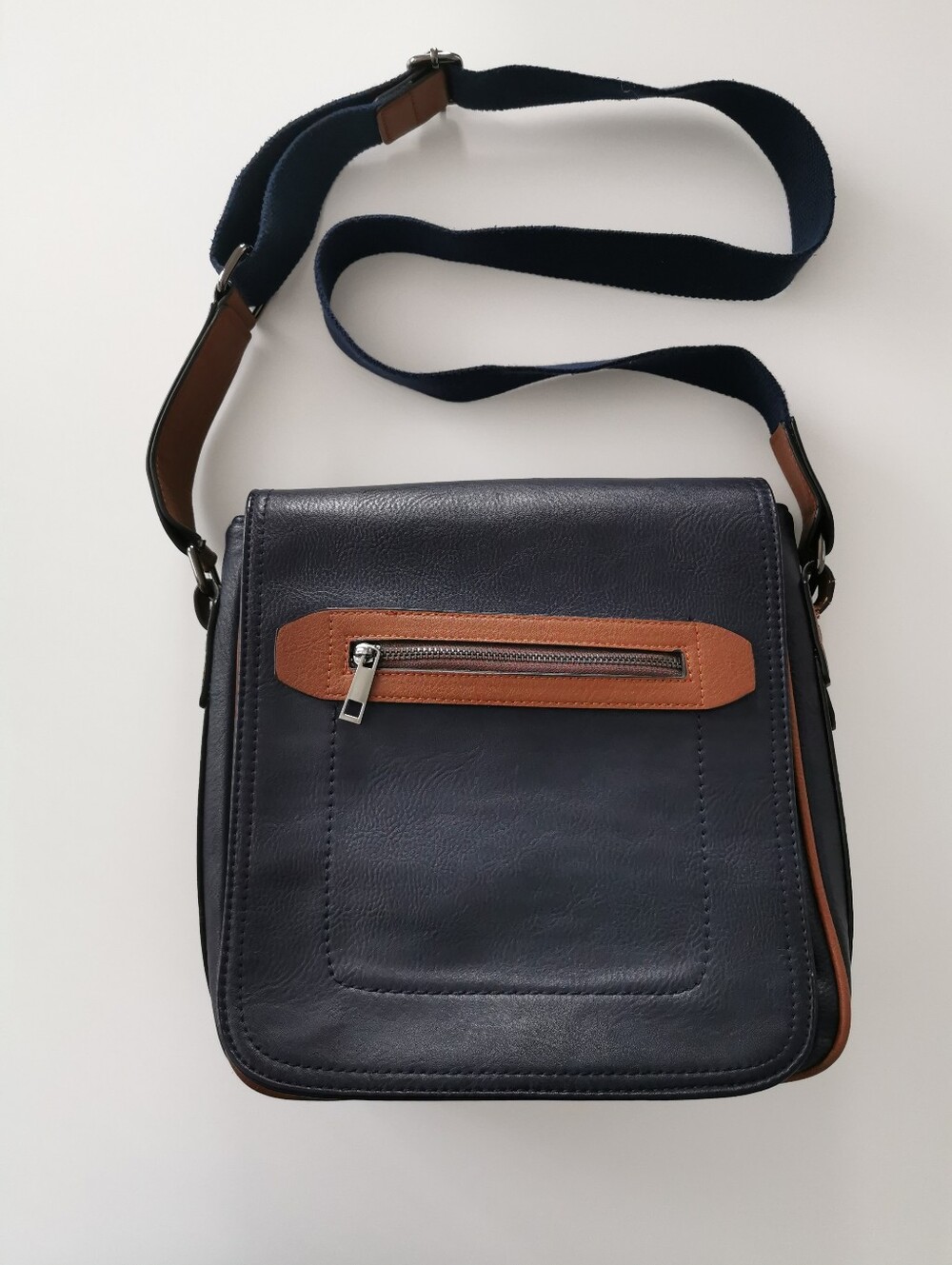 Call It Spring Navy Blue And Brown Vegan / Faux Leather Crossbody Messenger Bag